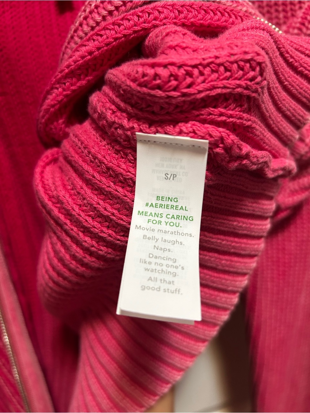 aerie Women's Hot Pink Knit Zip Hoodie Cardigan - Picture 3 of 4